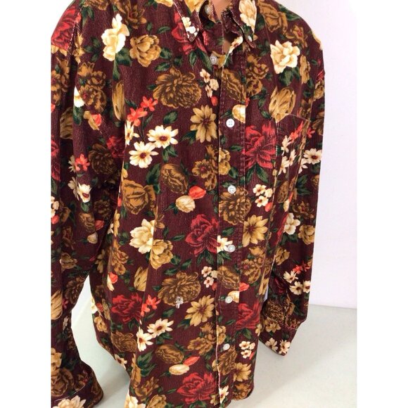 Fall Floral Corduroy Shirt Button Front Womens XL - Picture 5 of 7